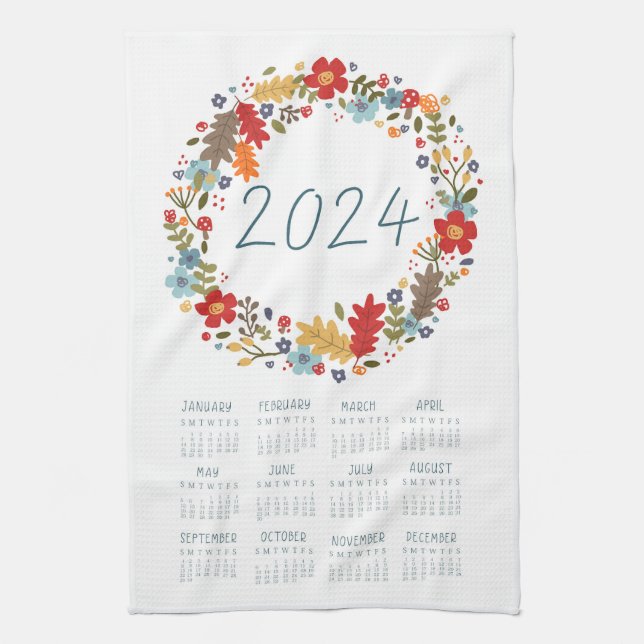 2024 Tee-Handtuchkalender Fall Wreath Wall Art Dec Geschirrtuch (Vertikal)