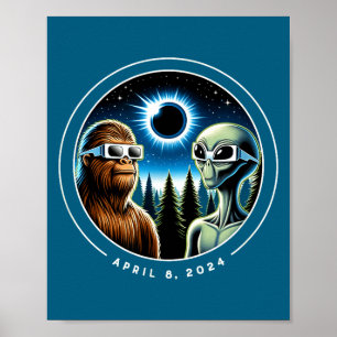 2024 Totale Sonnenfinsternis Lustig Bigfoot Alien Poster