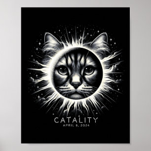 2024 Totale Sonnenfinsternis Lustige Catality-Katz Poster