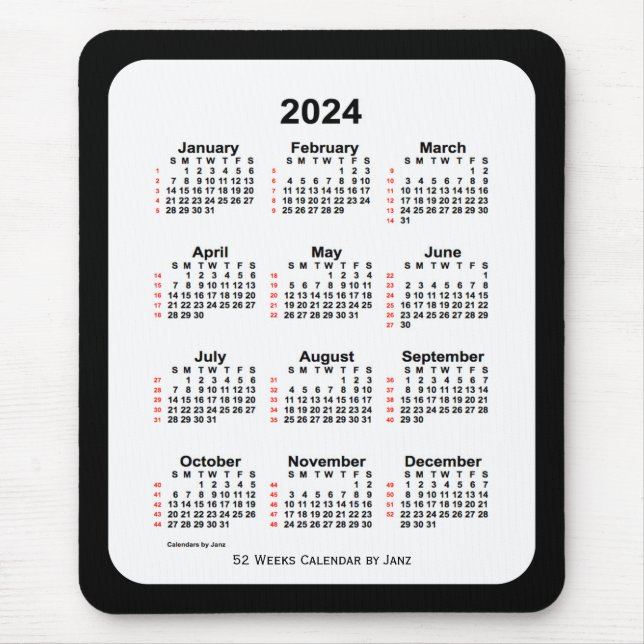 2024 Two Tone Black 52 Week Calendar von Janz Mousepad (Vorne)