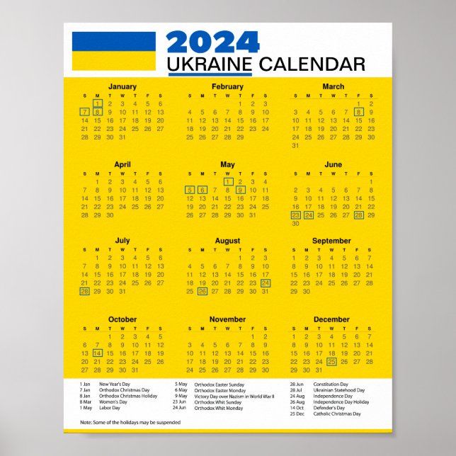2024 Ukraine Kalender 5,95 $ PDF herunterladen ode Poster (Vorne)