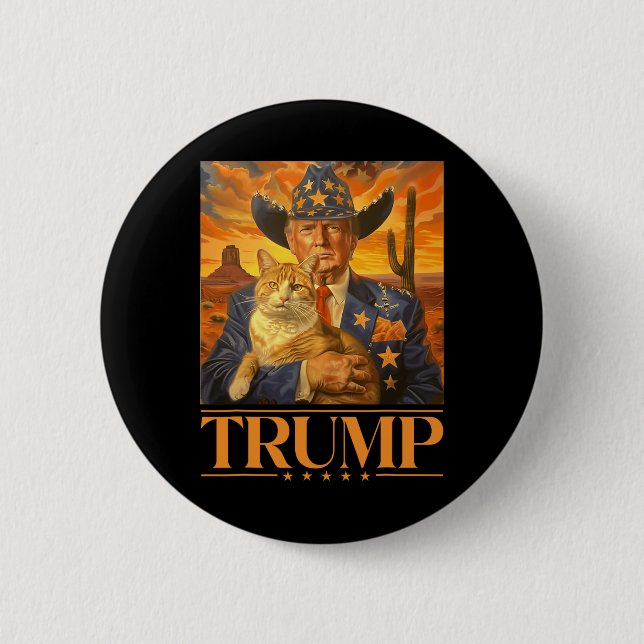 2024 und Cat Western Cowboy Patriotic 4. Juli Button (Vorderseite)