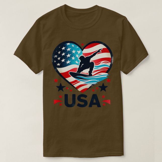 2024 USA American Flag Surfer Graphic Surfboard VI T-Shirt (Design vorne)