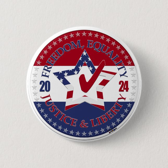 2024 USA Flag Freedom, Equality, Justice Liberty Button (Vorderseite)
