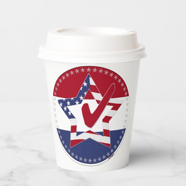 2024 USA Flag Star Check Mark Pappbecher (Vorderseite)