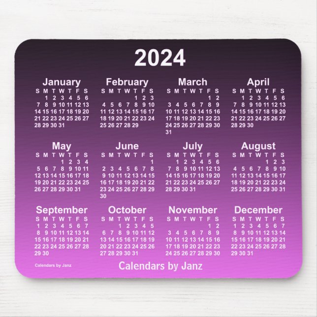 2024 Verblassener Hot Pink Neon Calendar von Janz Mousepad (Vorne)