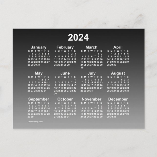2024 Verblassener Schwarzer Mini-Kalender von Janz Postkarte (Vorderseite)
