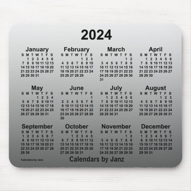 2024 Verblasster weißer Kalender von Janz Mouse Pa Mousepad (Vorne)