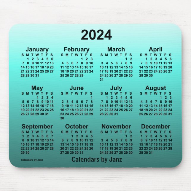 2024 Verblichener Aquamariner Kalender von Janz Mo Mousepad (Vorne)