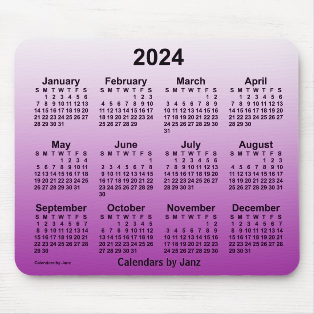 2024 Verblichener Lila Kalender von Janz Mouse Pad Mousepad (Vorne)