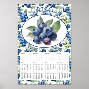 2024 Vintage Blueberries Wasserfarbe Poster