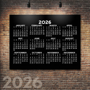 2024 Volljahreskalender - horizontal - Schwarz Poster
