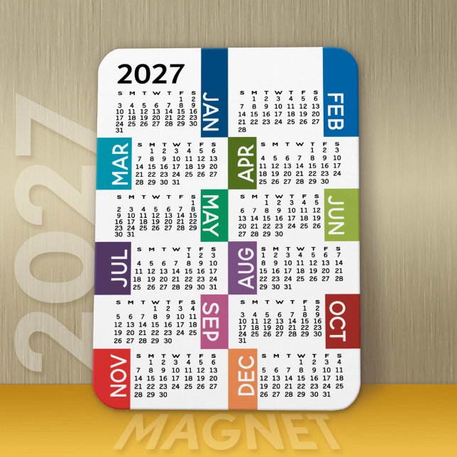 2024 Volljahreskalender - lustig und bunt Magnet (Modern 2027 Calendar Magnet)