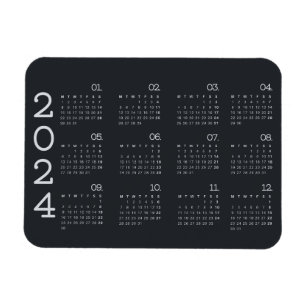 2024 Volljähriger Kalender Schwarz-Weiß-Stil Magnet