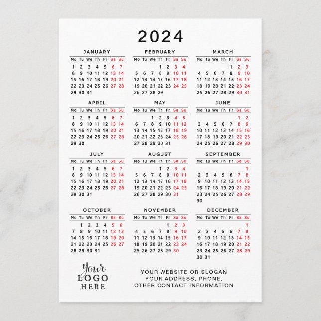 2024 Volljähriger Kalender Weißer Schwarzer Roter  Programm (Vorderseite)