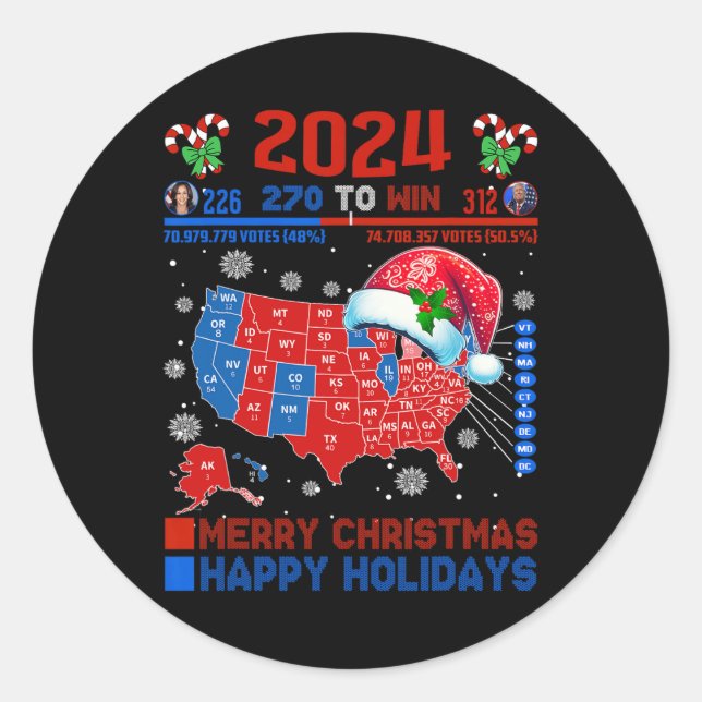 2024 Wahlplan frohe Weihnachten Trump Landslide Runder Aufkleber (Vorderseite)
