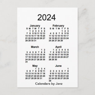 2024 Weißer 6-monatiger Mini-Kalender von Janz Postkarte