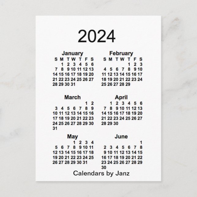 2024 Weißer 6-monatiger Mini-Kalender von Janz Postkarte (Vorderseite)