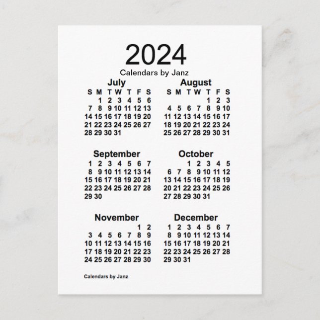 2024 Weißer 6-monatiger Mini-Kalender von Janz Postkarte (Vorderseite)
