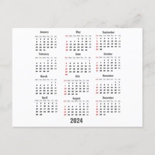 2024 Weißer Kalender mit 52 Wochen Postkarte