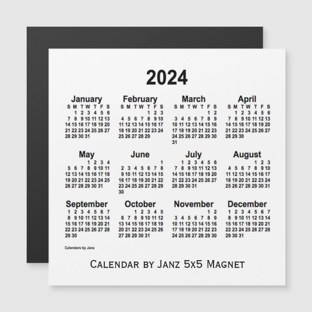 2024 Weißer Kalender von Janz 5x5 Magnet (Vorne/Hinten)