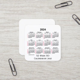 2024 White 52 Week ISO Calendar by Janz Quadratische Visitenkarte