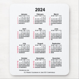 2024 White 52 Weeks ISO Calendar by Janz Mouse Pad Mousepad
