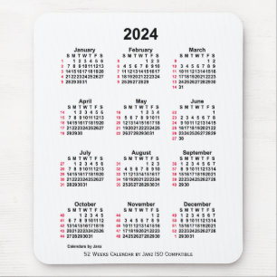 2024 White 52 Weeks ISO Calendar by Janz Mouse Pad Mousepad