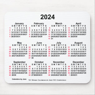 2024 White 52 Weeks ISO Calendar by Janz Mouse Pad Mousepad