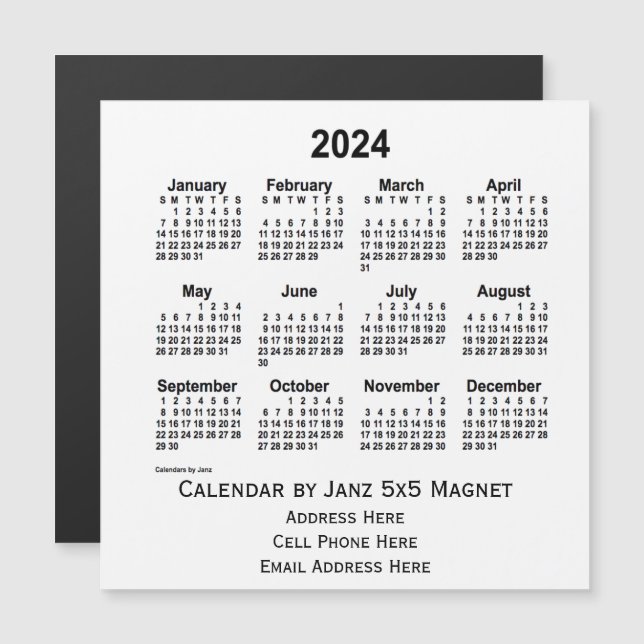2024 White Business Calendar von Janz 5x5 Magnet (Vorne/Hinten)