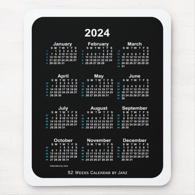 2024 White Neon 52 Week Calendar von Janz Mousepad (Vorne)