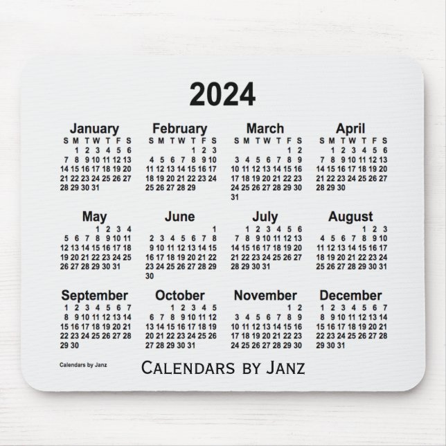 2024 White Smoke Calendar von Janz Mouse Pad Mousepad (Vorne)