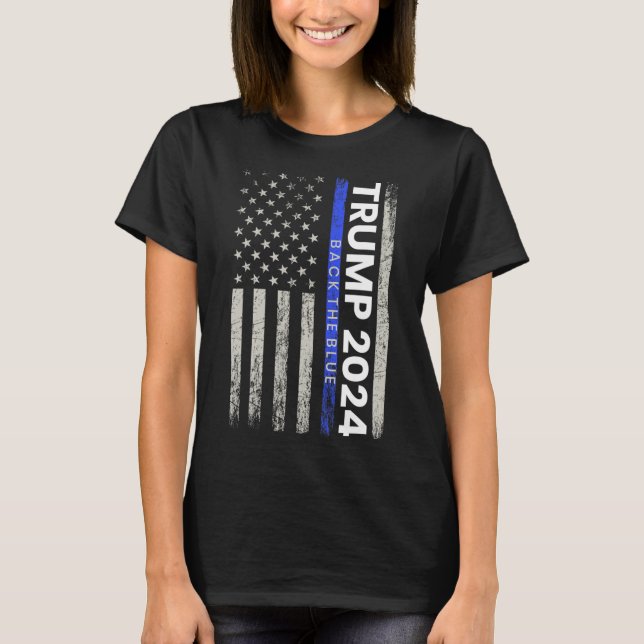 2024 Zurück The Blue Thin Blue Line Police America T-Shirt (Vorderseite)