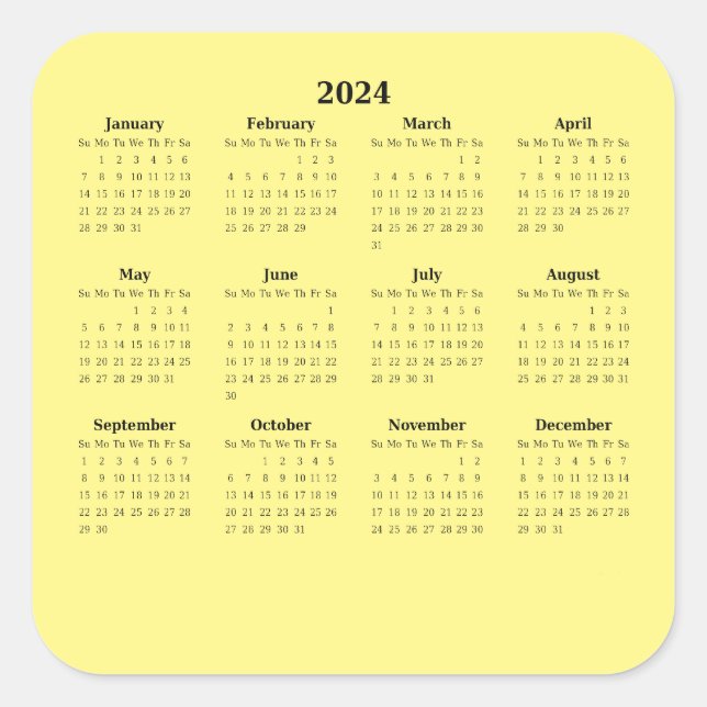 2024 Zwölfmonatiger Kalender Quadratischer Aufkleber (Vorderseite)