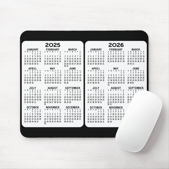 2025 2026 - 2-Jahres-Kalender - Jahresansicht Mousepad (Mit Mouse)