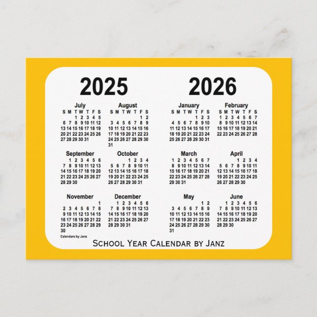 2025-2026 Gold Mini School Year Calendar by Janz Postkarte (Vorderseite)