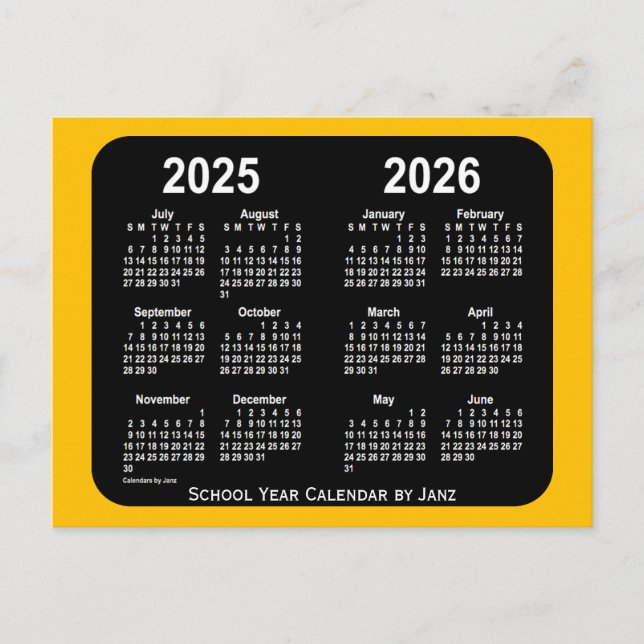 2025-2026 Gold Neon Mini Schulkalender von Janz Postkarte (Vorderseite)