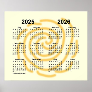 2025-2026 Kalender für das Schuljahr mit sonnigen  Poster