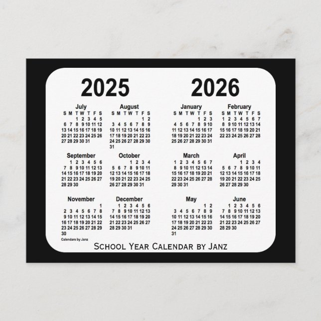 2025-2026 Schwarz-Weiß-Schulkalender von Janz Postkarte (Vorderseite)