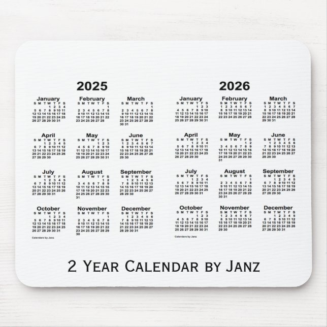 2025-2026 weißer 2-jähriger Kalender durch Janz Mousepad (Vorne)