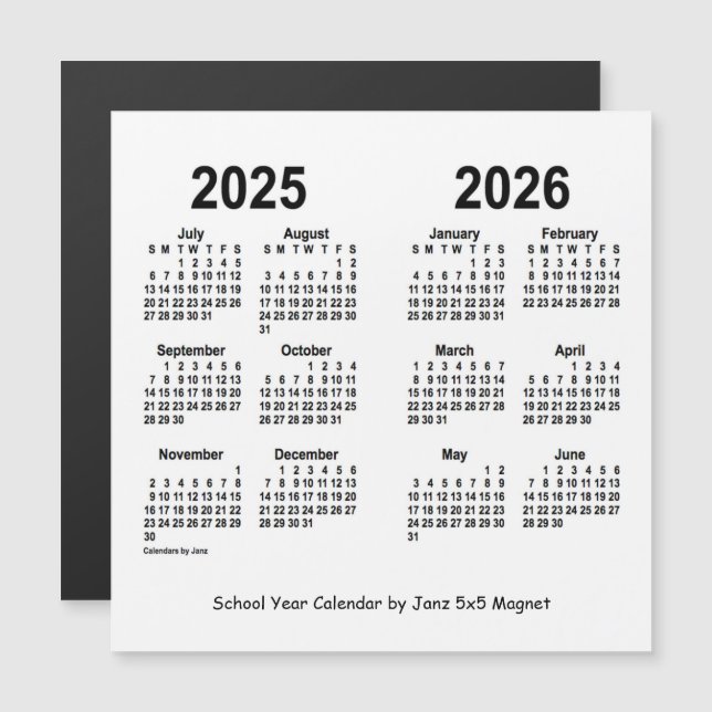 2025-2026 Weißer Schuljahreskalender von Janz Magnetkarte (Vorne/Hinten)