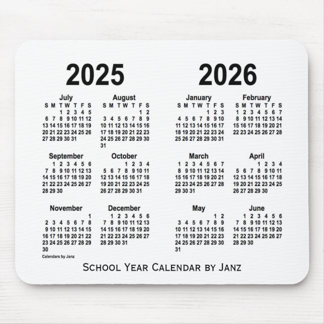 2025-2026 Weißer Schulkalender von Janz Mousepad (Vorne)