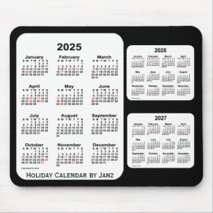 2025-2027 schwarzer 3-jähriger Feiertags-Kalender Mousepad