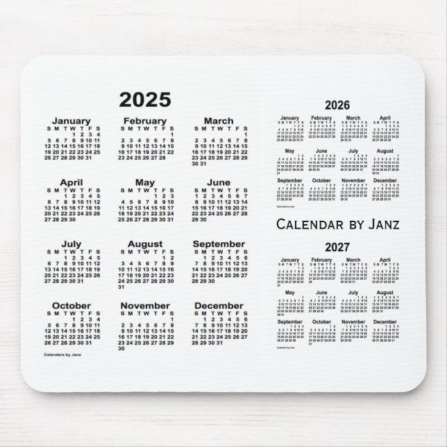 2025-2027 Weißer Dreijahreskalender von Janz Mousepad (Vorne)