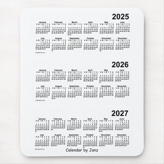 2025-2027 Weißer Dreijahreskalender von Janz Mousepad (Vorne)
