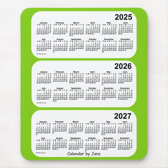 2025-2027 Yellow Green 3 Year Calendar by Janz Mousepad (Vorne)