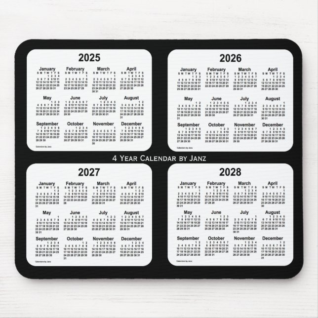 2025-2028 Schwarz-Weiß-Kalender von Janz Mousepad (Vorne)