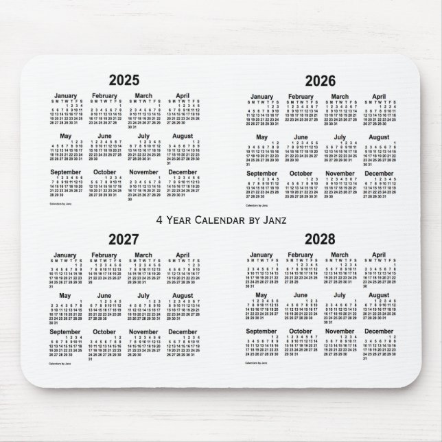 2025-2028 Weißer Vierjahreskalender von Janz Mousepad (Vorne)