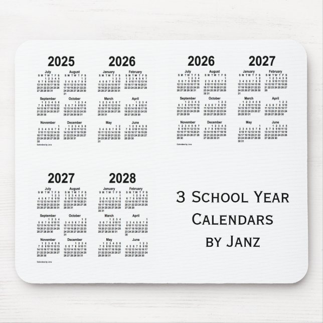 2025-2028 White 3 School Year Calendars von Janz Mousepad (Vorne)