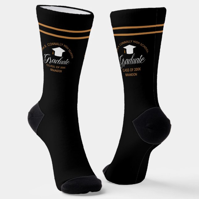 2025 Abschluss Black Gold Custom High School Socken (Gewinkelt)